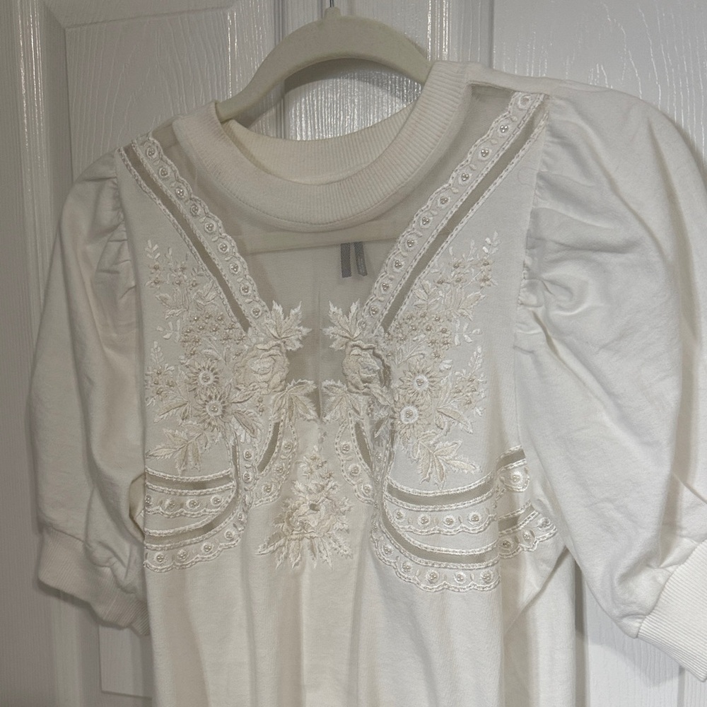 Anthropologie Cream Embroidered Blouse